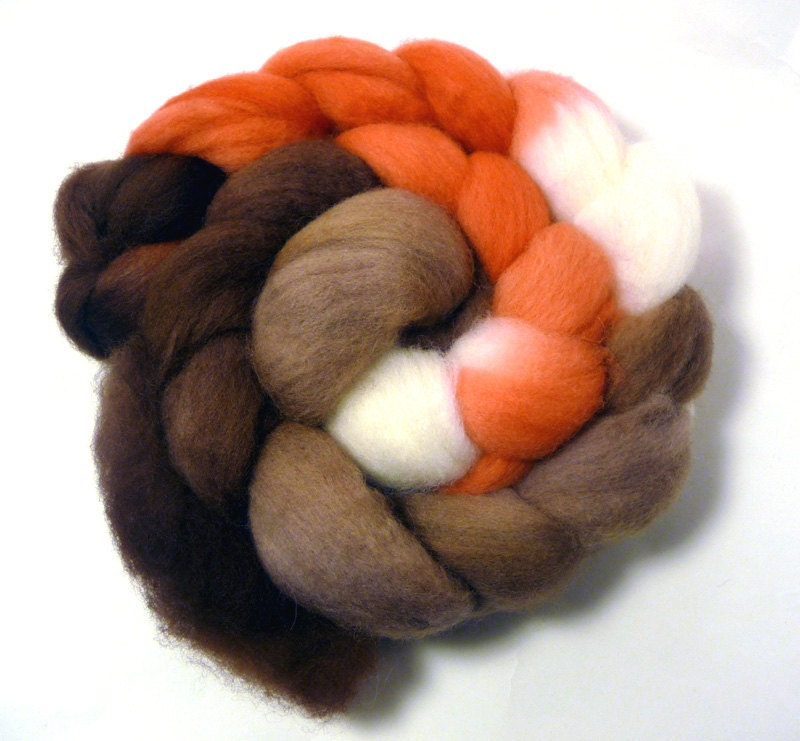 Handdyed Falkland Wool Roving - Phoebe - brown, tan, coral, white