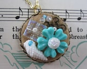 Vintage Plastic Flower Collage Necklace - At the Beach