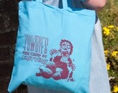 Zombies are Crap at Knitting Cotton Tote bag Blue with Red Ink