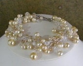 Champagne bracelet - Bridal Bracelet - pearl and crystal spray bracelet