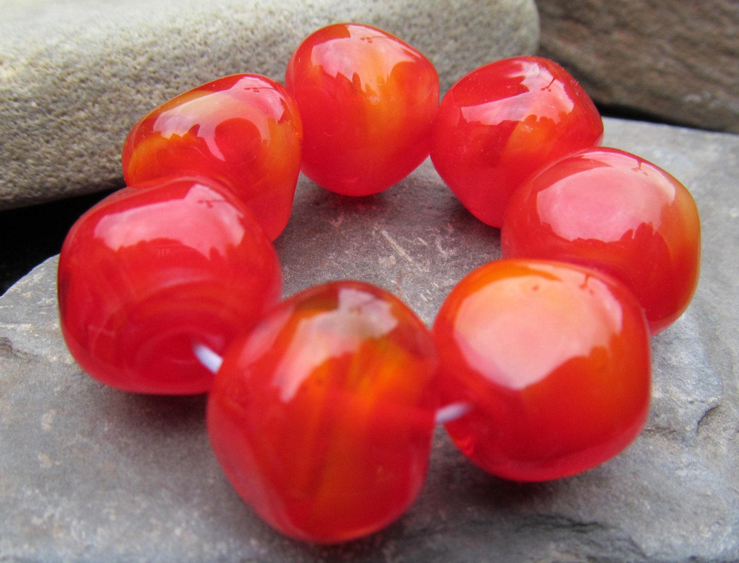 Strawberry Jam  lampwork nugget bead set (7)