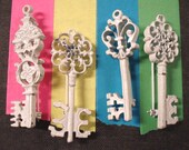 Vintage Ornate Skeleton Key Brooch in White- 1960s 1970s- Choice of one