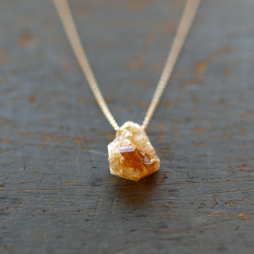 Raw Citrine and Gold Necklace November Birthstone Rough Gemstone Crystal Handmade Jewelry - ShopClementine
