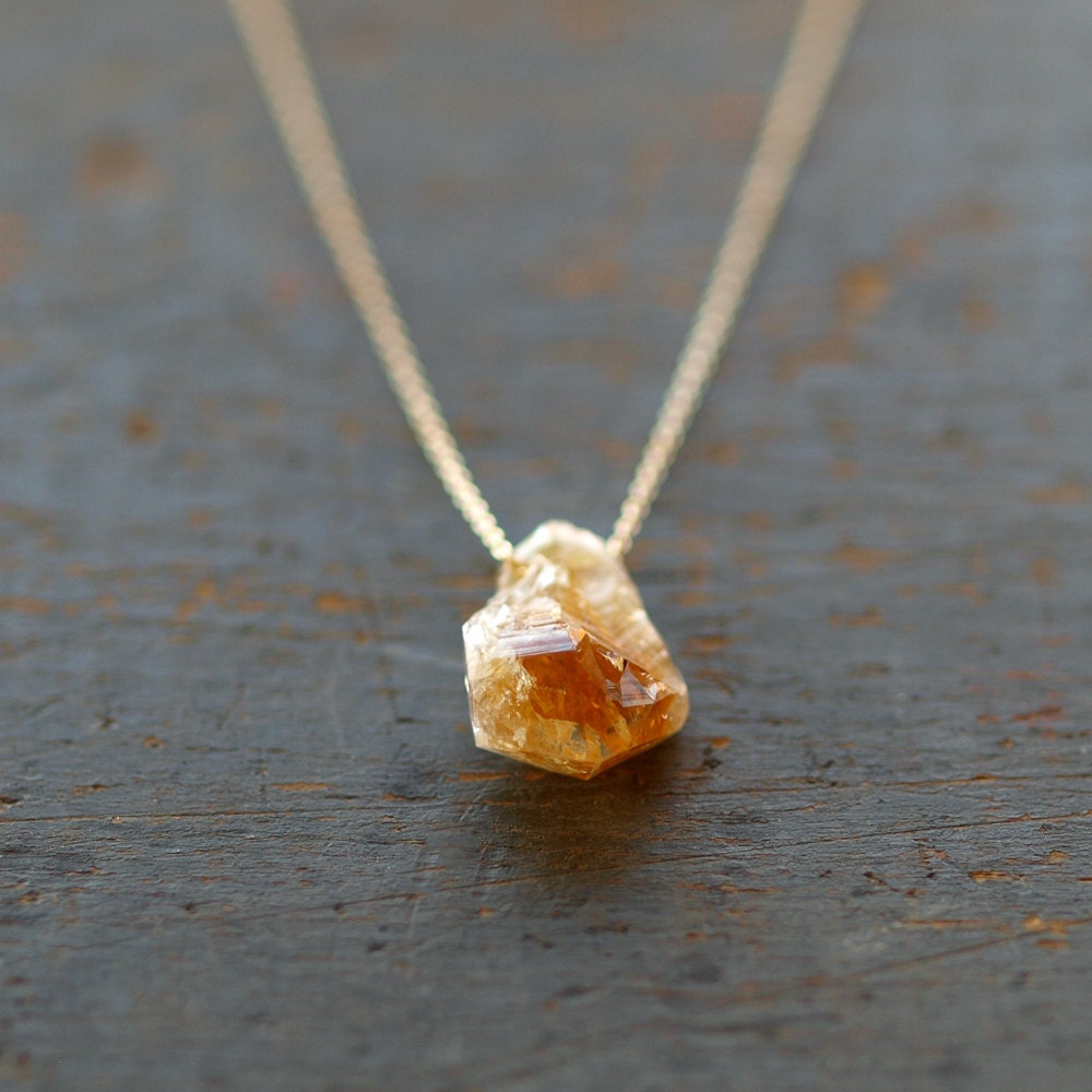 Raw Citrine and Gold Necklace November Birthstone Rough Gemstone Crystal Handmade Jewelry