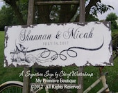Custom VINTAGE WEDDING SIGN, Shabby Chic Wedding Sign, 30 x 12, Est. Sign, Floral Design, Anniversary, Signature Sign by Cheryl Westerkamp