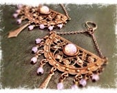 HUGE Vintage Style Bohemian Chandelier Earrings in Pink Opal
