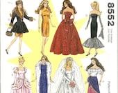 McCalls 8552 Barbie Doll Clothes Sewing Pattern Uncut  Wedding, Gown, Dress, Coat