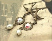 Bird Earrings Crystal Pearl Vintage Swarovski Pearl Crystals Neo Victorian Hawaiian Jewelry