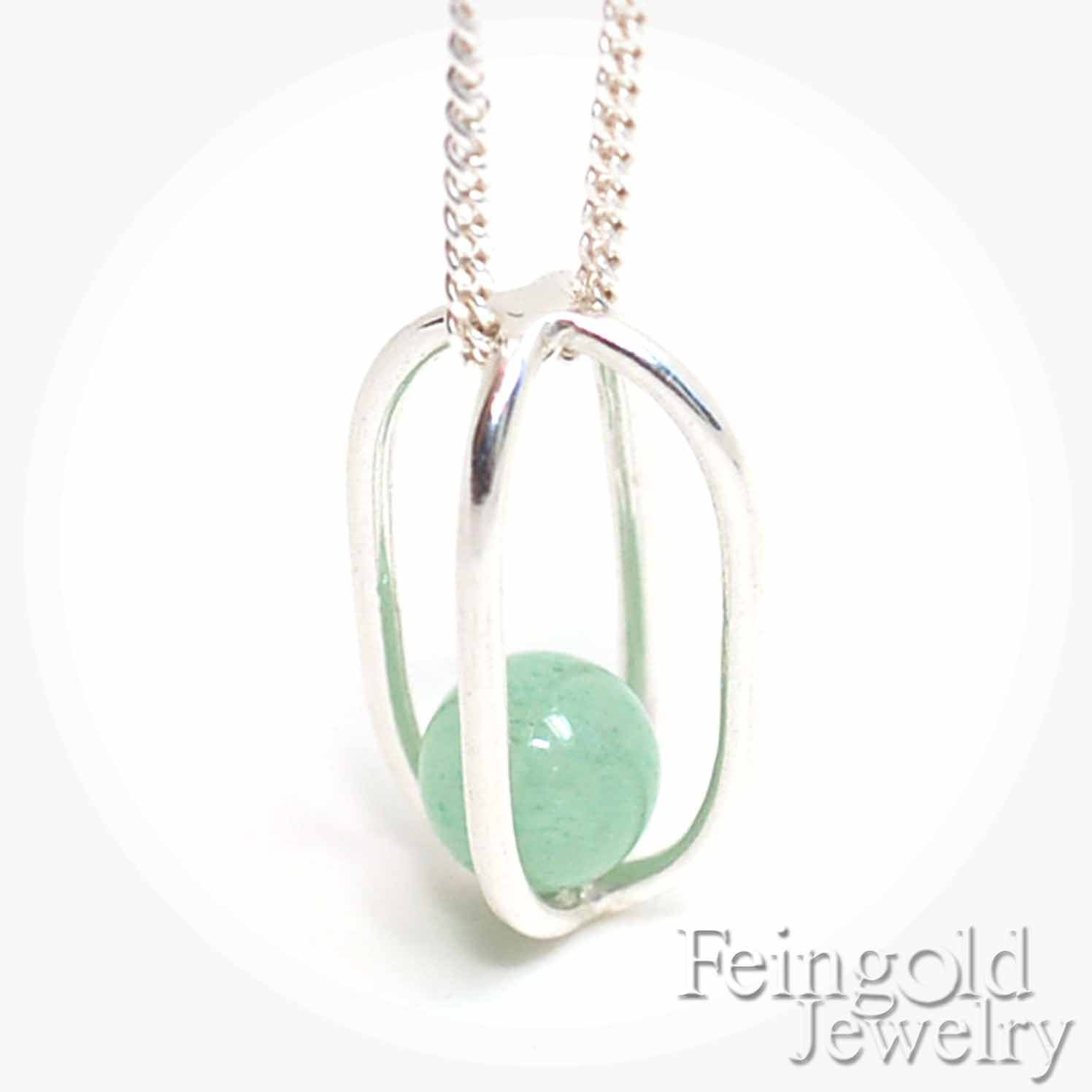 Gravity Collection: Sterling Silver Necklace with Floating Aventurine - Sterling Silver 18 Inch Chain- Free US Shipping