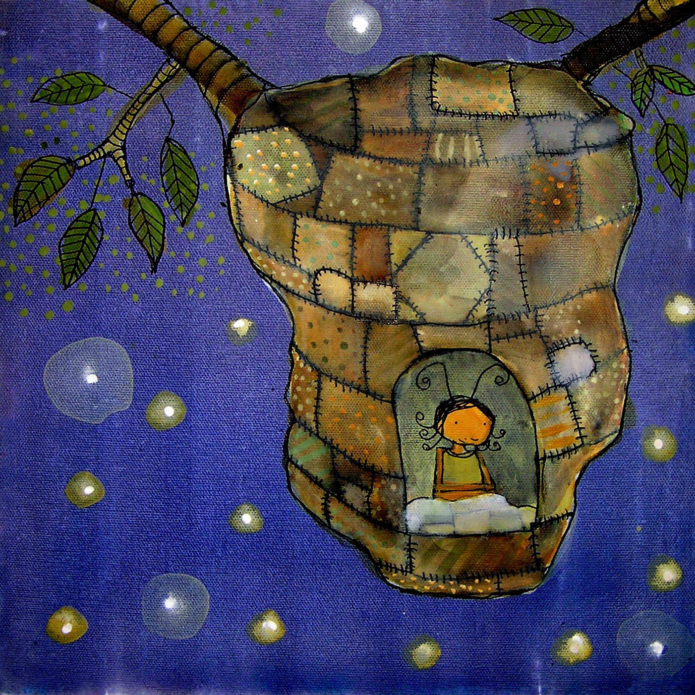 Quilted Beehive- Archival Print