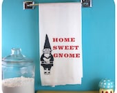 Kitchen Towel Gnome Home Sweet Gnome - Red  Tea Towel retro kitchen -Screen Print - Indie Housewares