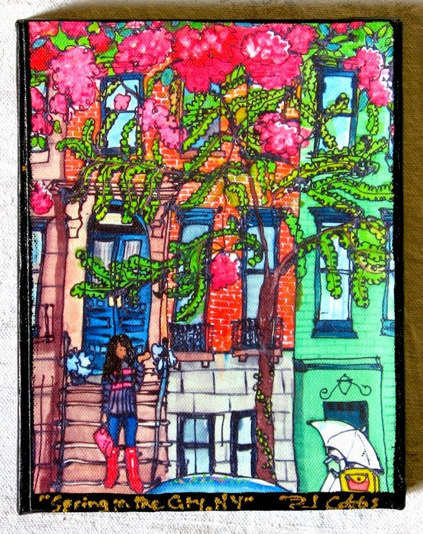 Cherry Blossom Spring in the City, Print on Canvas