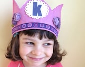 Pink Felt Birthday Crown - Girls Pink Crown with Purple Flowers