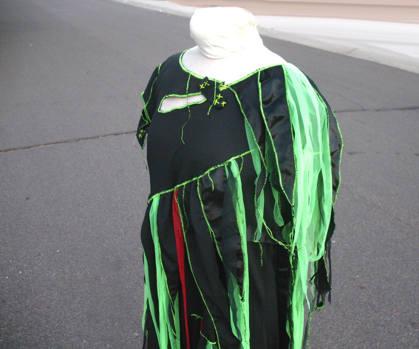 Small Toxic Zombie Dress - Black lime & satin tatters - Halloween Zombie Dress upcycled clothing Halloween Costume absinthe