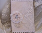 Journal or notebook  with vintage laces and handmade shabby chic flower french country