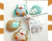 Musical Baby Mobile Friendly Owls and Birds - Custom Color Baby Mobile, Baby Crib Mobile for Modern Nursery or Playroom Decor