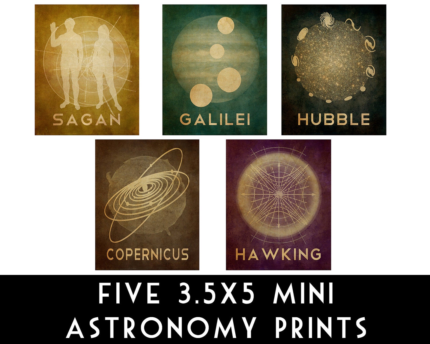 Astronomy Art Prints 3.5x5 Cosmic Pioneer Space Posters Astronomer Geek Chic Planet Stars Universe Wormhole Moon Orbit
