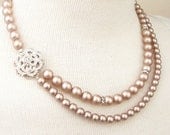 Champagne Pearl Bridal Necklace, Wedding Necklace, Champagne Bridal Jewelry, Vintage Style Wedding Jewelry, Rhinestone Bridal Necklace, ROSE