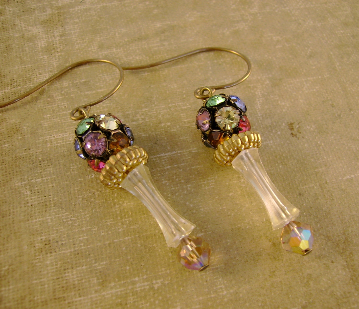 Gala Girl - Vintage Multicolored Rhinestone Balls, Crystals Repurposed Recycled Earrings