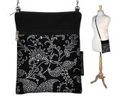 Sling Bag Shoulder Purse Cross Body Bag Small Travel Purse Zipper Fits Kindle 2 - Black Paisley (RTS)