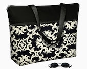17 inch Laptop Bag with Straps / Laptop Tote Bag / 17" Laptop Case / Padded / Zippered Top / Black White