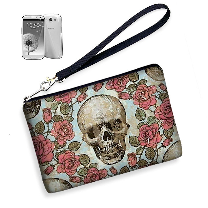 SALE Steampunk Smartphone Case Cell Phone Wristlet Wallet Galaxy Samsung Case S3  Skulls fabric red black blue (RTS)