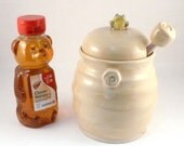 Ceramic Honey Pot  with honey dipper in honey gold yellow with frog knob READY TO SHIP - honey jar and dipper