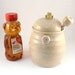 Ceramic Honey Pot  with honey dipper in honey gold yellow with frog knob READY TO SHIP - honey jar and dipper