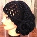 Crochet Hat Women Hat  - Beanie Lace in Black with Flower - Ready To Ship