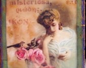 ENCAUSTIC Italian Word Beeswax  Collage Painting - Small Art - Woman of Mystery Beeswax painting