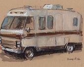 Art Print Car Painting Airstream Camper Retro Travel Americana Geekery 5x7 on 8x10 - Airstream Argosy by David Lloyd