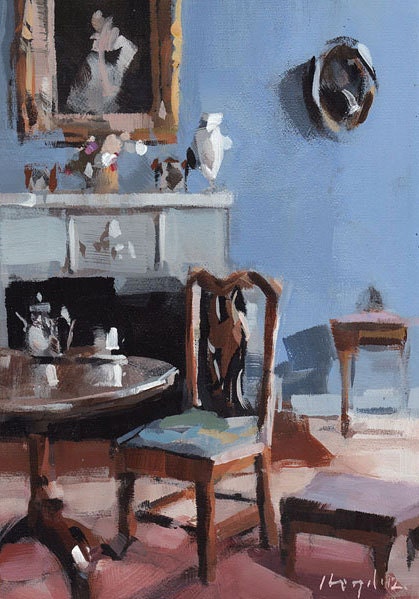 Art Print Living Room Chair Antique Blue 5x7 on 8x10 - Blue Room by David Lloyd
