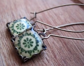 Mexican tile drop earrings, Southwestern style, Native American, Tribal, Talavera, green, Mexican jewelry, Southwestern earrings