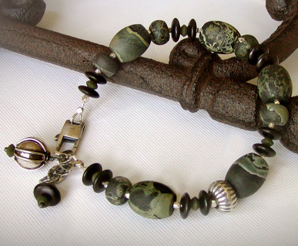 Rustic Jasper Bracelet with Jade and Sterling Silver ... Stone Age