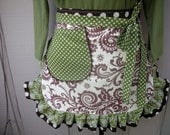 Aprons - Amy Butler Aprons - The Wood Fern and Ivory Apron - Handmade Ruffled Aprons