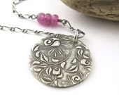 Pink Sapphire Necklace Sterling Silver Climbing Roses September Birthstone Birthday Handmade Fashion Jewelry - Held Within No. 3 Under 50