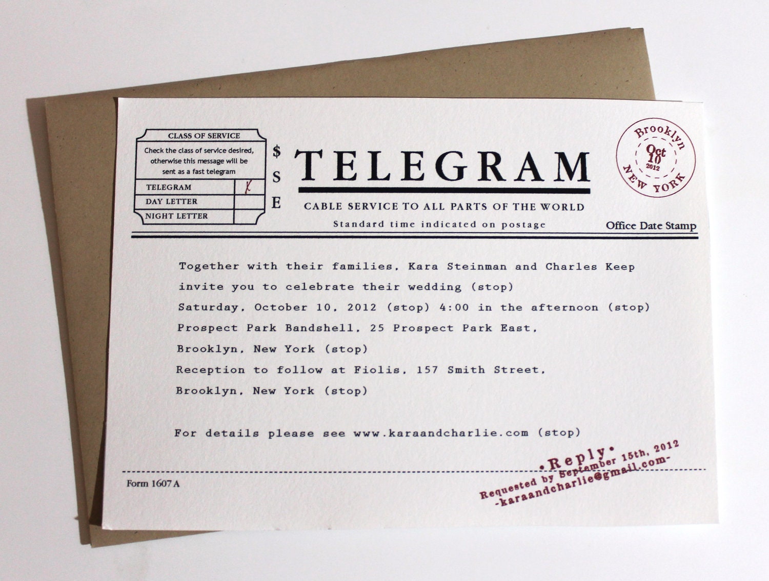Telegram Wedding Invitations  and Thank You Cards - Set of 100