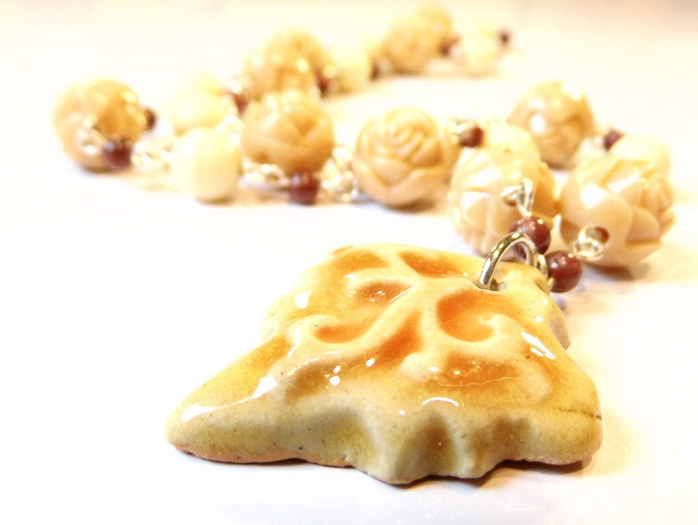 Beaded Pendant Necklace -- Garden Stroll Necklace with Beads - PotatoFace