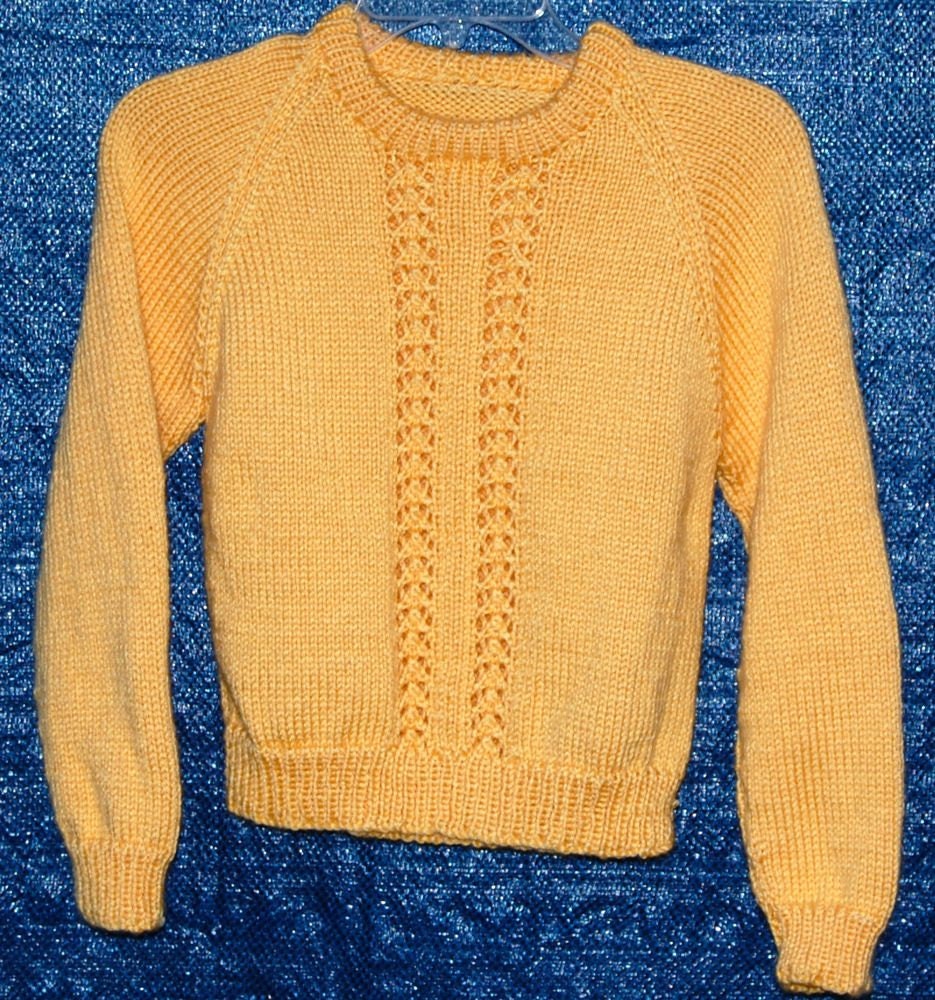 Girl, size 8/10, Sunshine yellow sweater with lacy panels.