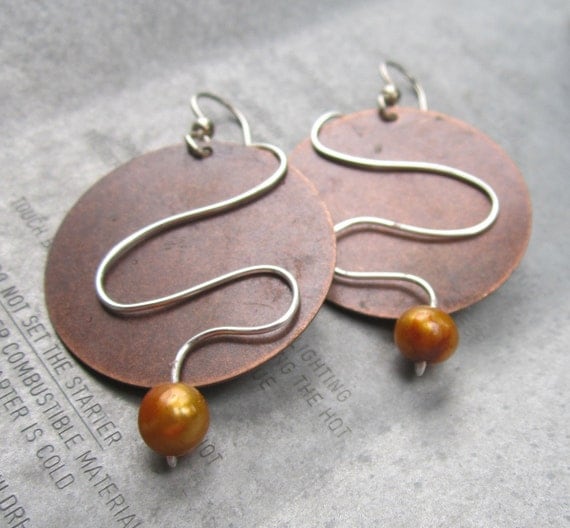 Brass Circle Wire Design Golden Pearl Dangle Earrings