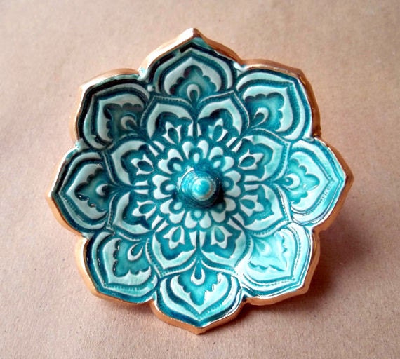 Malachite Green Lotus Ring Holder Bowl Ring Dish  gold edged