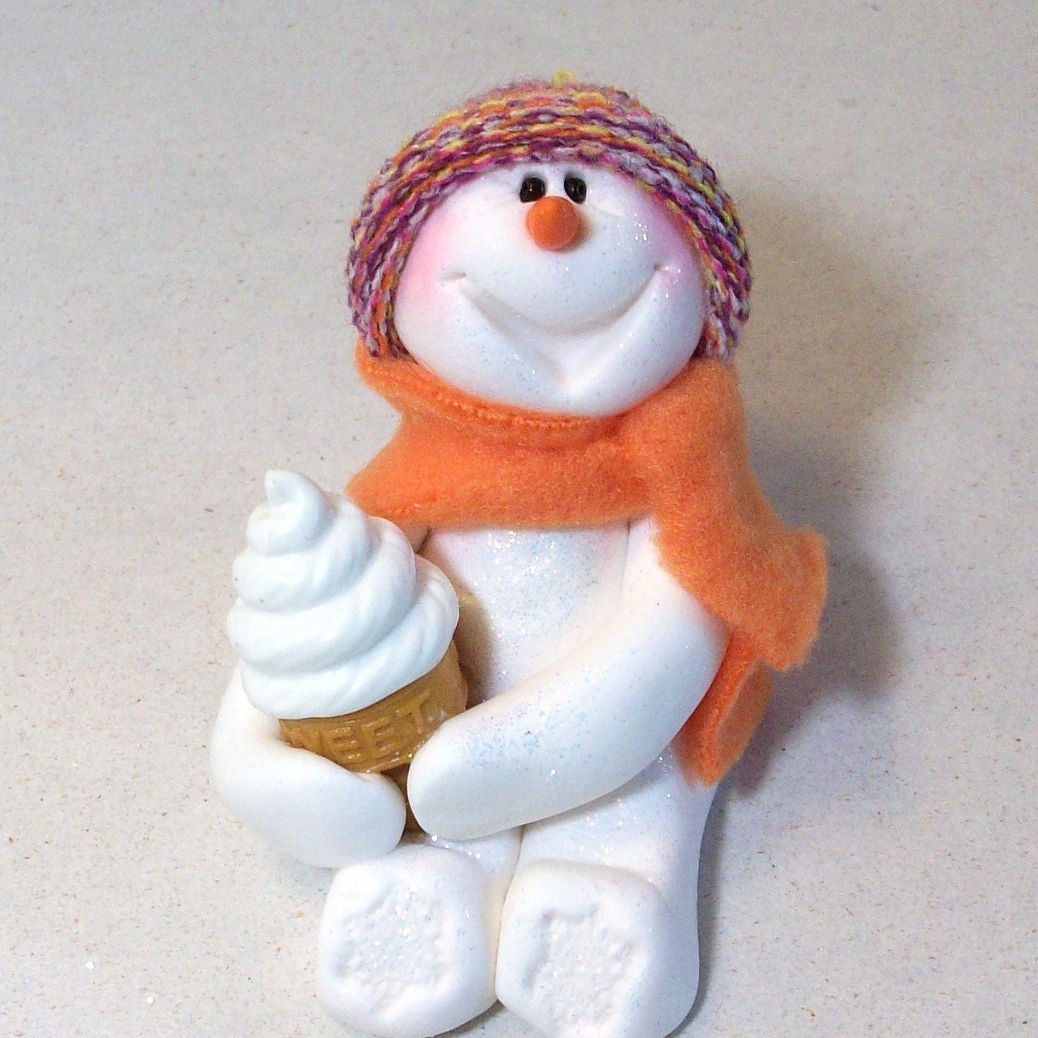 Not hot chocolate, ice cream please. Snowman ornament
