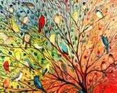 Vibrant and Fun - 27 Birds - 12.5 x 15 inch Bamboo Fine Art Print by Jenlo