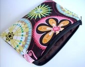 SALE Zipper Pouch ECO Friendly Padded Little Coin purse pouch Gadget case Brown Carnival bloom