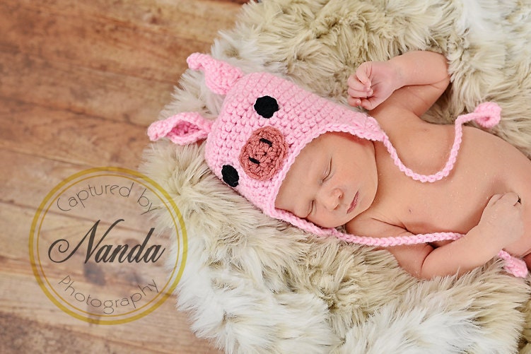 newborn hat photography prop pink piglet ear flap cap
