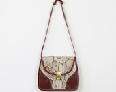 Snake Skin Shoulder Bag Leather Brown Adjustable Strap