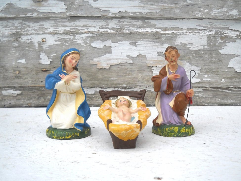 3 Vintage Paper Mache Nativity Figurines Italy Christmas