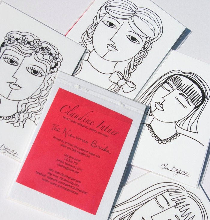 Inner Peace DRAWING - Peaceful Woman ART PRINT, Woman Drawing, Yoga Art, Line Drawing Print - 5 x 7 Giclee by Claudine Intner