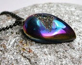 Sparkling Purple Blue Teal Metallic Teardrop Pendulum Titanium Drusy Quartz ... Rainbow Druzy Agate Necklace