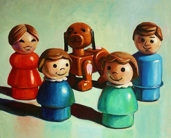 Custom Fisher Price Little People Family Portrait 8x10 Acrylic on Canvas